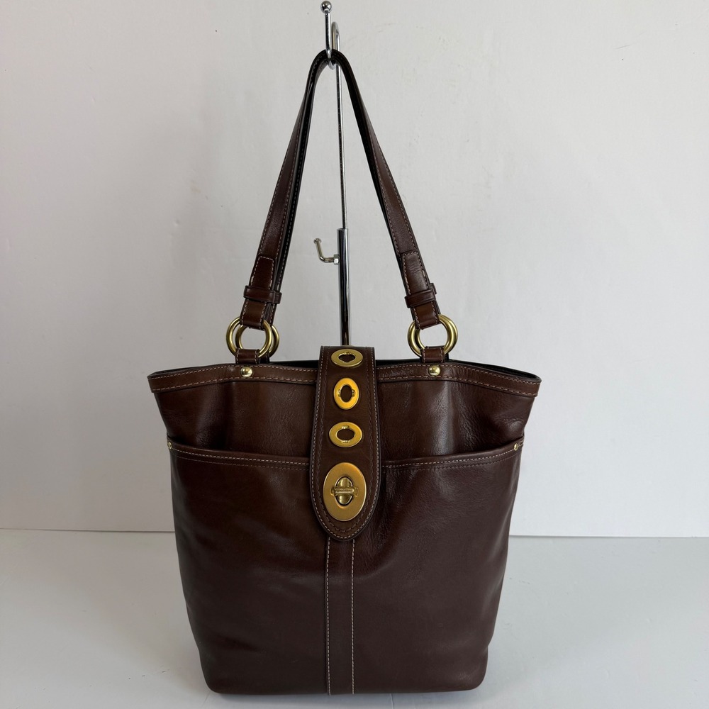 Coach 2009 Legacy Lily Turnlock Tote F13757 Chocolate Brown Leather Y2K